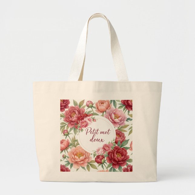 Sac fourre-tout jumbo floral pivoine – Grand forma Large Tote Bag (Front)