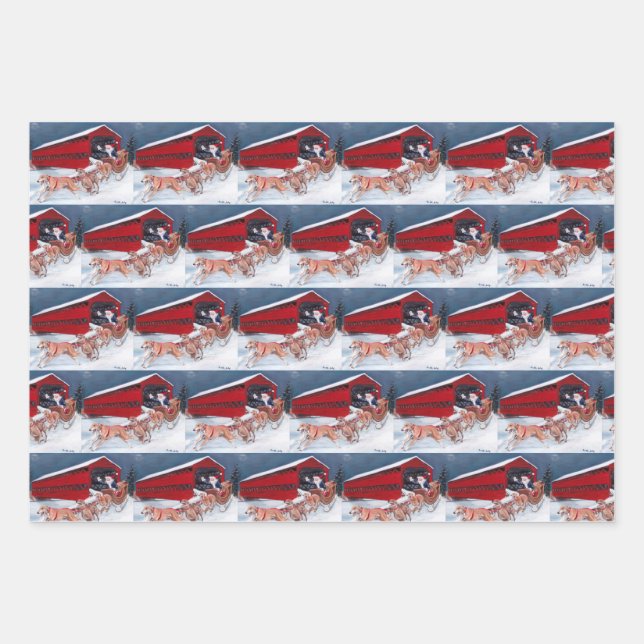Sachs Bridge/Greyhounds with Santa Christmas Wrap Wrapping Paper Sheet (Front)