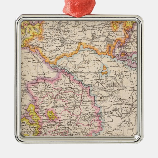 Sachsen, Mecklenburg, Anhalt Atlas Map Metal Tree Decoration (Front)