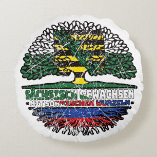 Sachsen Sächsisch Sorbisch Sorben Baum Wurzel Flag Round Cushion