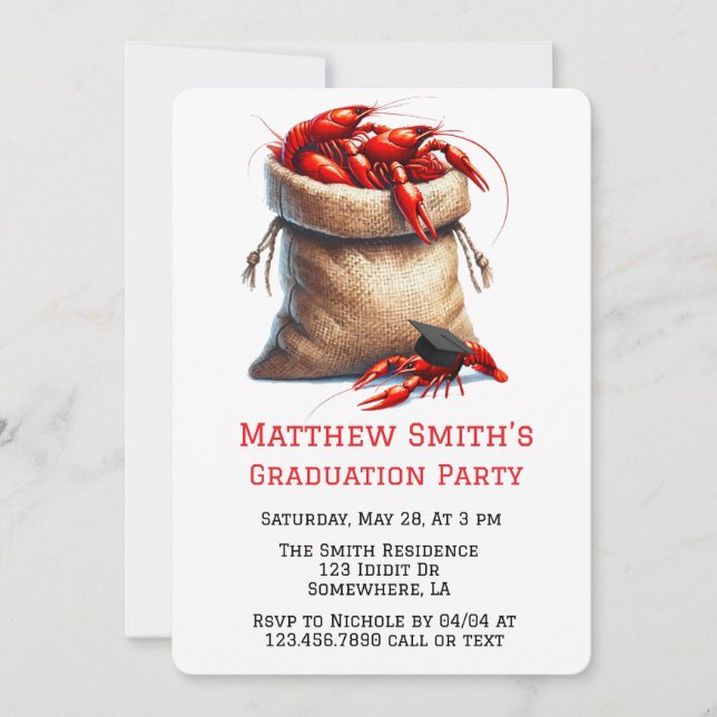Sack Of Crawfish Graduation Party Invitation (Front)