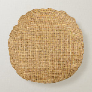 Sackcloth Texture: Rustic Background Essence Round Cushion