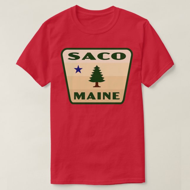Saco Maine Retro Pine Tree Badge Tan T-Shirt (Design Front)