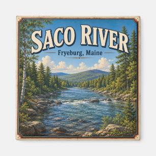 Saco River Fryeburg Maine Vintage Scenic Square Magnet