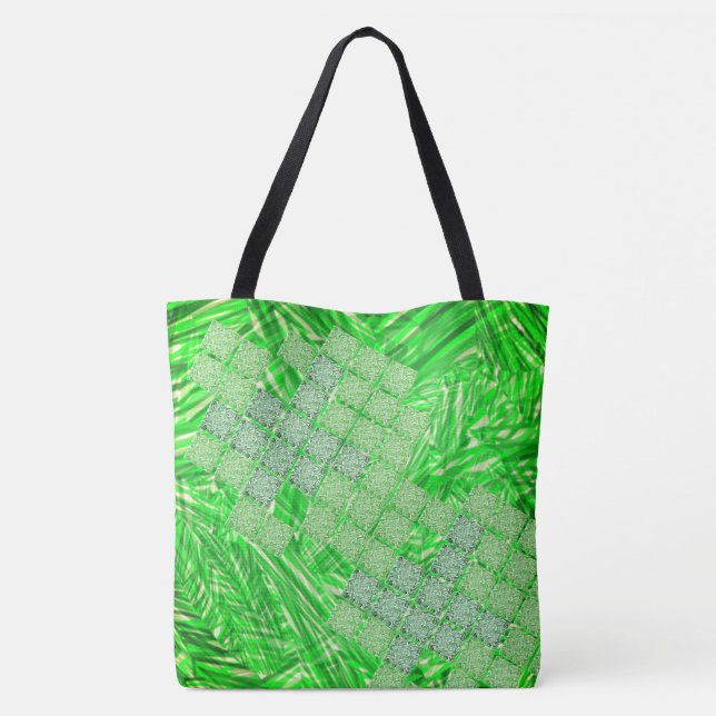 Sacola verde chamativo com quadrados tipo ladrilho tote bag (Back)