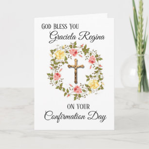 Sacrament Confirmation Crucifix Floral Wreath Holiday Card
