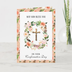 Sacrament Confirmation Religious Floral Wreath  Holiday Card