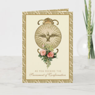 Sacrament Confirmation Religious Peach Roses Holid Holiday Card