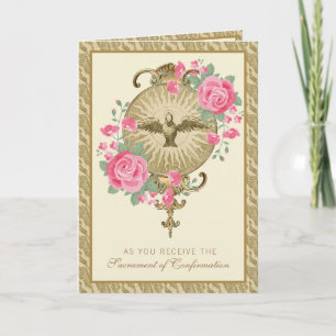 Sacrament Confirmation Religious Pink Roses  Holid Holiday Card