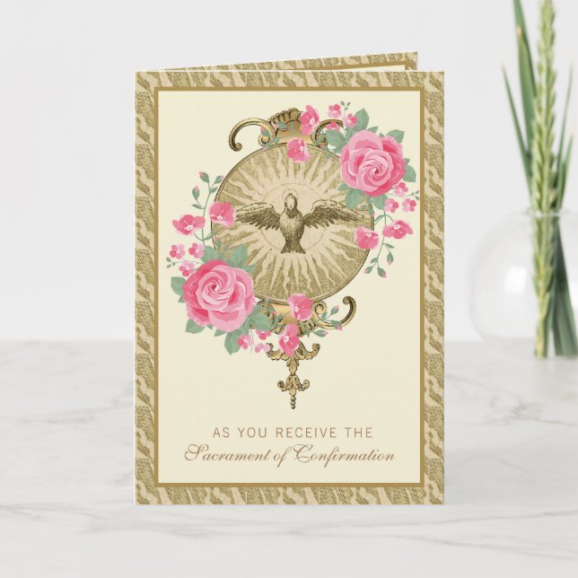 Sacrament Confirmation Religious Pink Roses  Holid Holiday Card (Front)