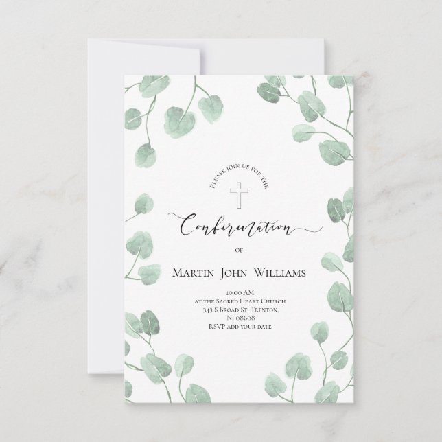 sacrament of Confirmation greenery decor Invitation (Front)