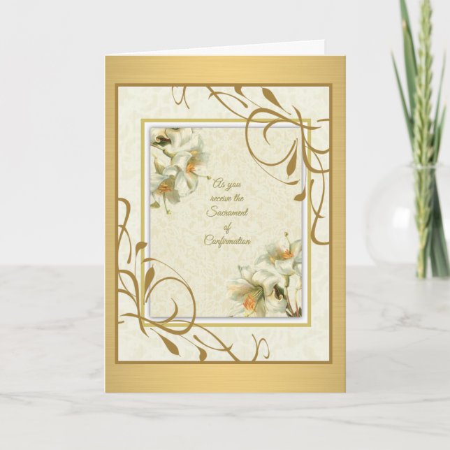 Sacrament of Confirmation Lilies Gold decor Card (Front)