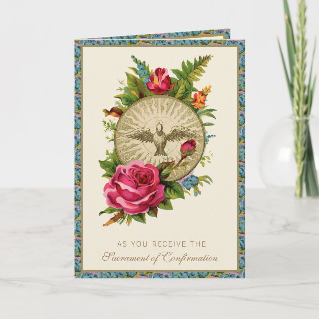 Sacrament of Confirmation Religious Pink Roses  Holiday Card (Front)