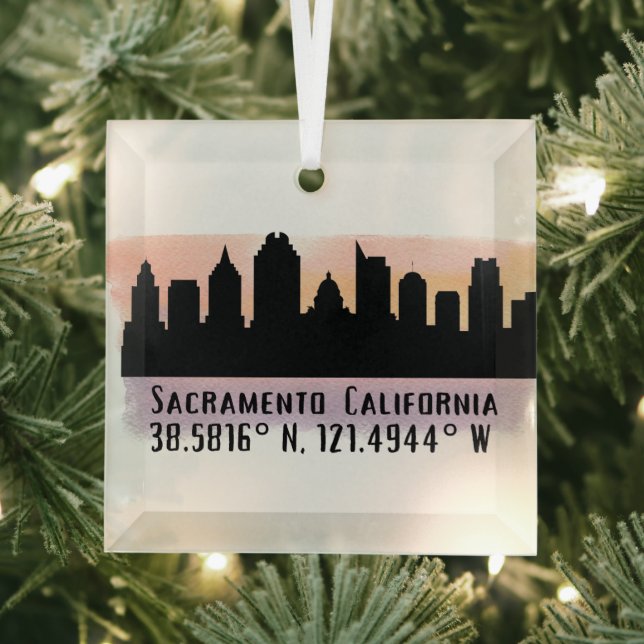 Sacramento CA City Skyline Glass Ornament (Insitu)