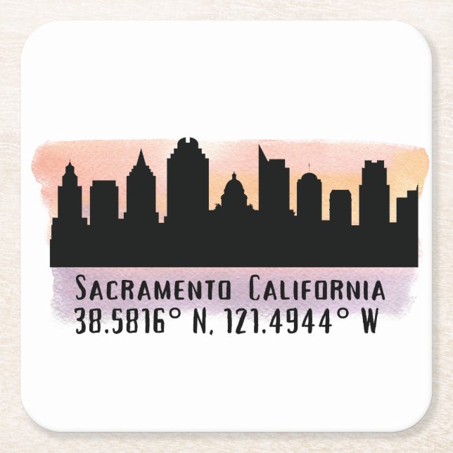 Sacramento CA City Skyline   Square Paper Coaster (Front)