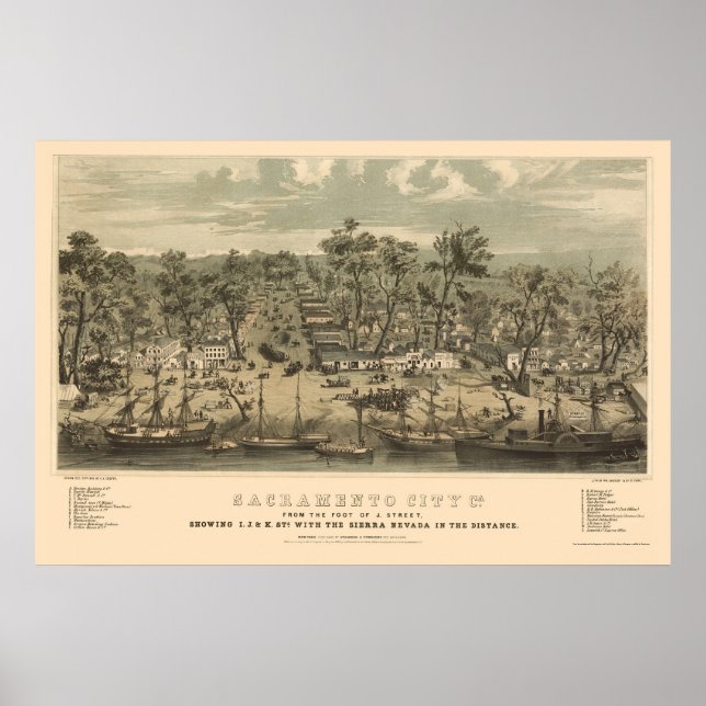 Sacramento, CA Panoramic Map - 1850 Poster (Front)