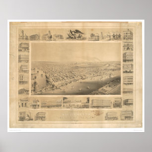 Sacramento, CA. Panoramic Map 1857 (0066A) Poster