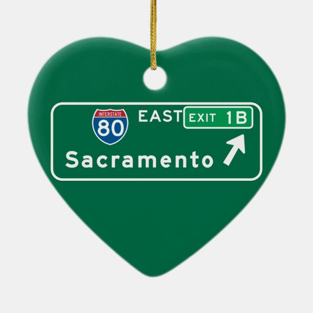 Sacramento, CA Road Sign Ceramic Tree Decoration (Back)