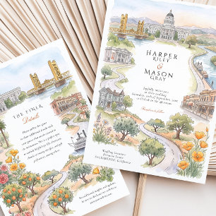 Sacramento CA Tower Bridge State Capitol Wedding Invitation
