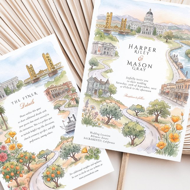 Sacramento CA Tower Bridge State Capitol Wedding Invitation (Creator Uploaded)
