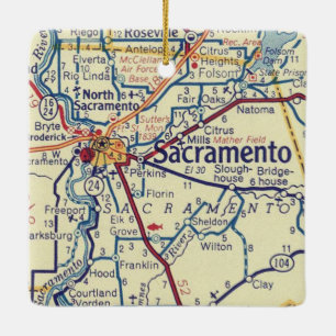 Sacramento CA Vintage Map Ceramic Ornament