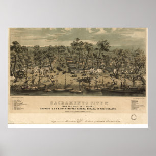 Sacramento California 1850 Panoramic Map Poster