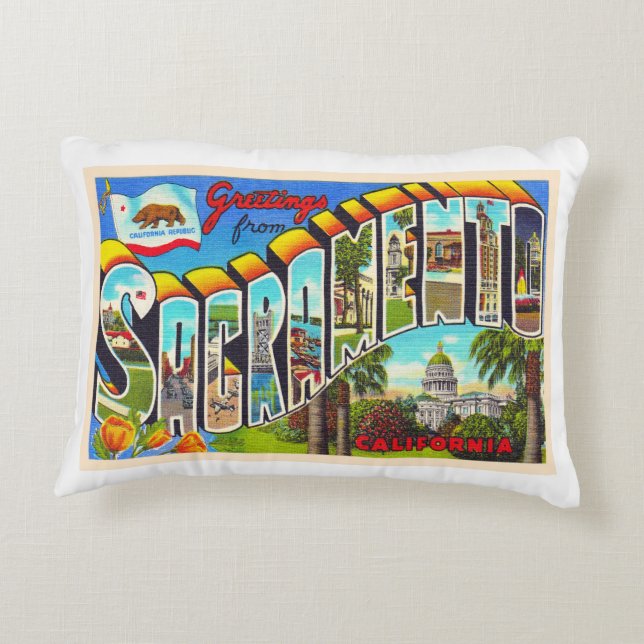 Sacramento California CA Large Letter Postcard Decorative Cushion (Back)