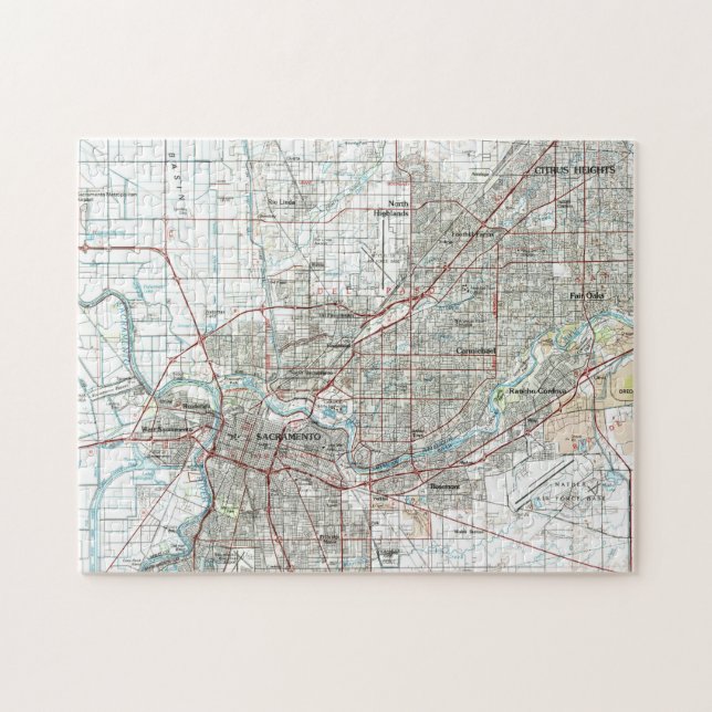 Sacramento California Map (1994) Jigsaw Puzzle (Horizontal)