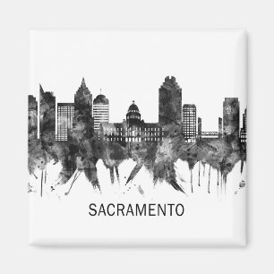 Sacramento California Skyline BW Magnet