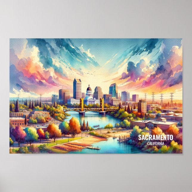 Sacramento California Travel Places watercolor Poster (Front)
