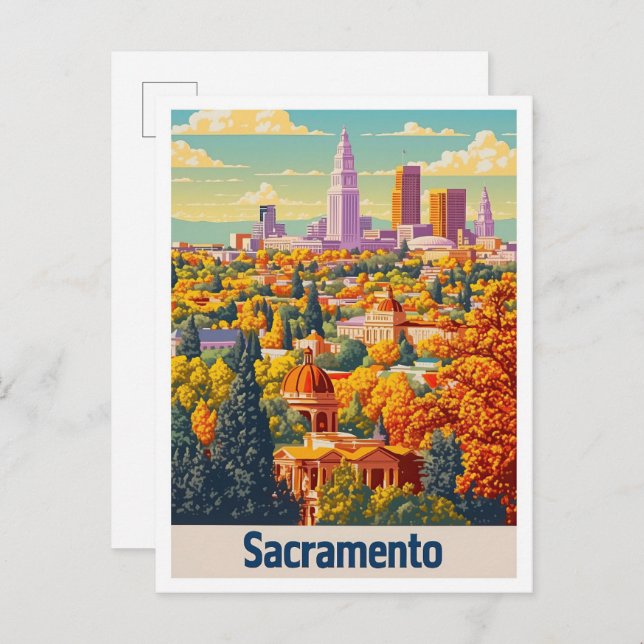 Sacramento California Vintage Travel Illustration Postcard (Front/Back)
