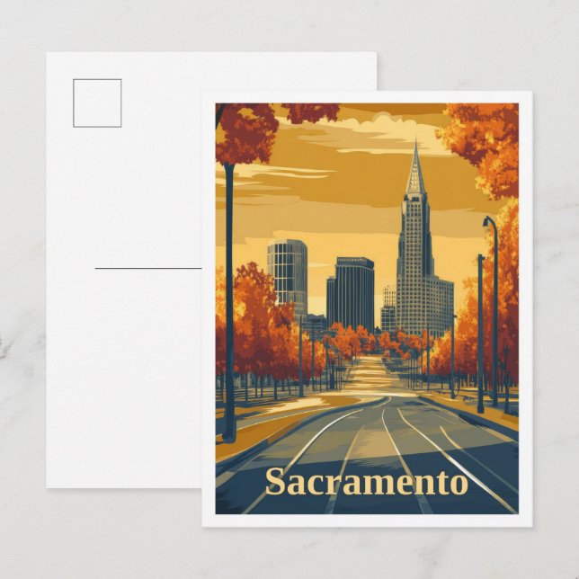 Sacramento California Vintage Travel Illustration Postcard (Front/Back)