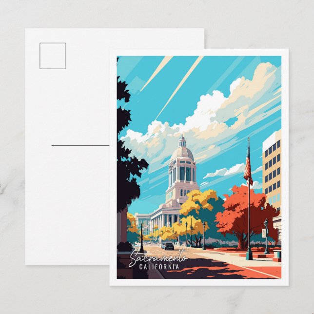Sacramento California vintage travel illustration Postcard (Front/Back)