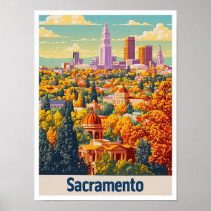 Sacramento California Vintage Travel Illustration Poster