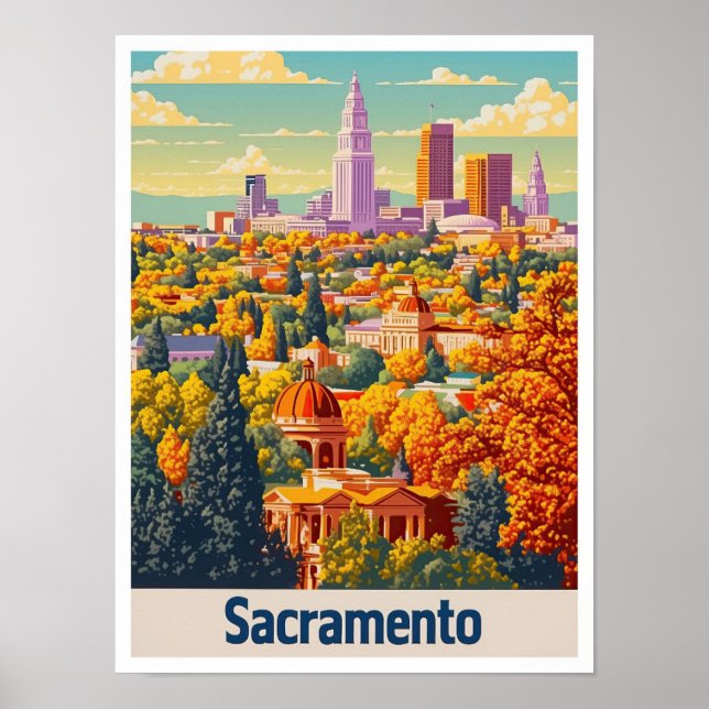 Sacramento California Vintage Travel Illustration Poster (Front)