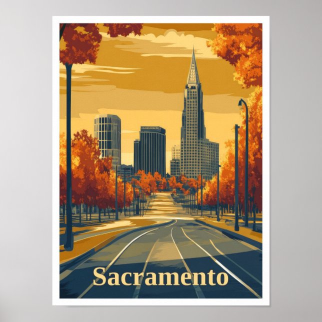 Sacramento California Vintage Travel Illustration Poster (Front)