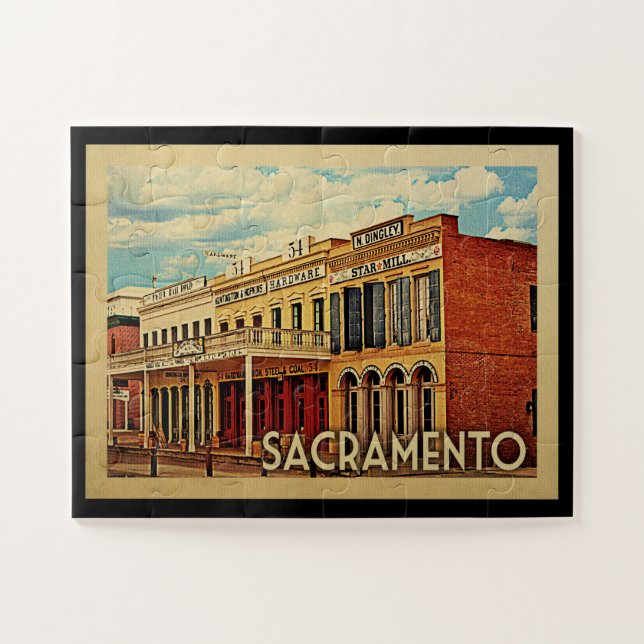 Sacramento California Vintage Travel Jigsaw Puzzle (Horizontal)