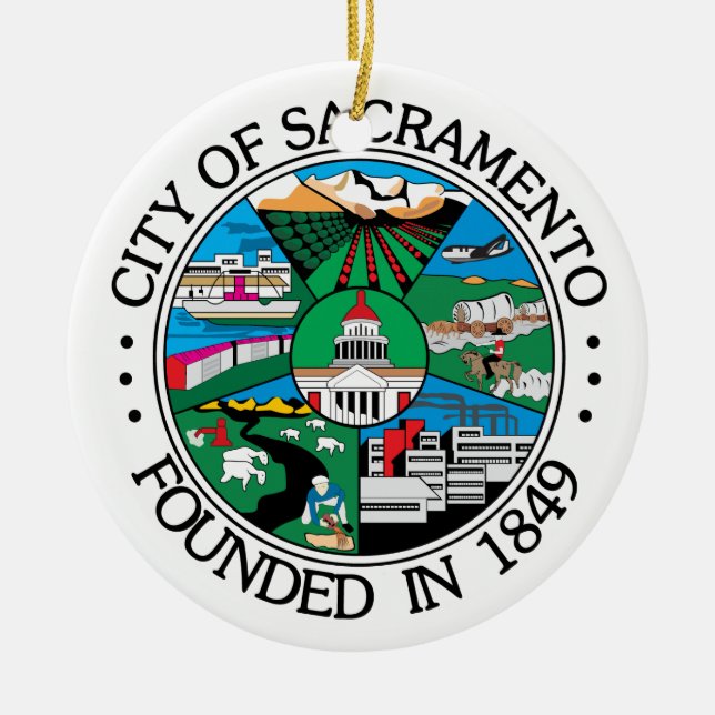 Sacramento city seal ceramic tree decoration (Front)