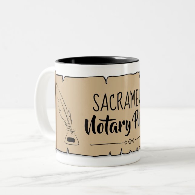 Sacramento Notary Public Scroll Feather Quill Two-Tone Coffee Mug (Front Left)