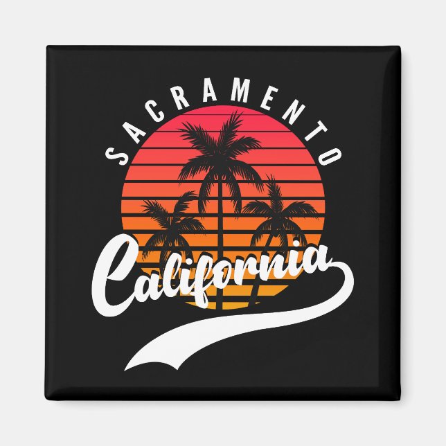 Sacramento Retro Sunset And Palm Trees Magnet (Front)