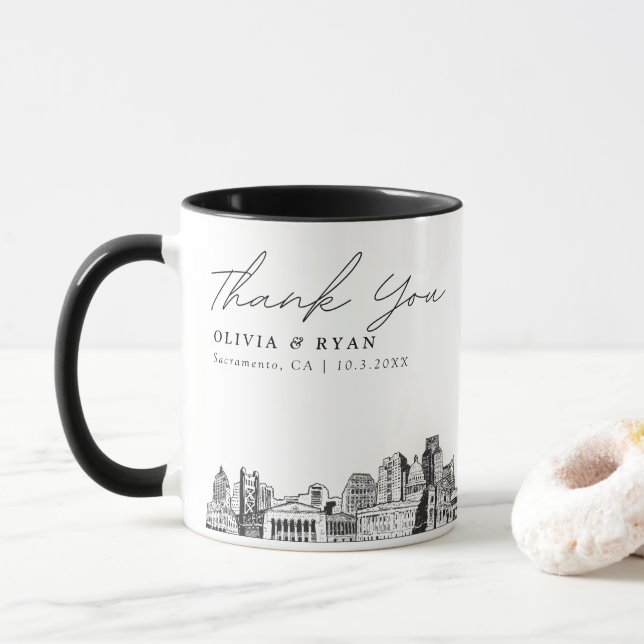 Sacramento Sketch Simple Custom Wedding Mug (With Donut)