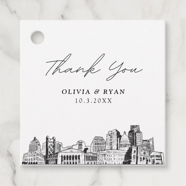 Sacramento Sketch Wedding Favour Tag (Front)