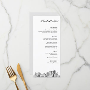 Sacramento Skyline Sketch Wedding Dinner Menu