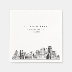 Sacramento Skyline Wedding Paper Cocktail Napkin