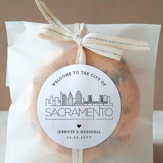 Sacramento Skyline | Wedding Welcome Favour Classic Round Sticker (Creator Uploaded)