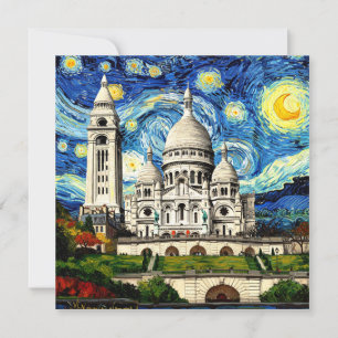 Sacre-Coeur Paris France Starry Night Invitation