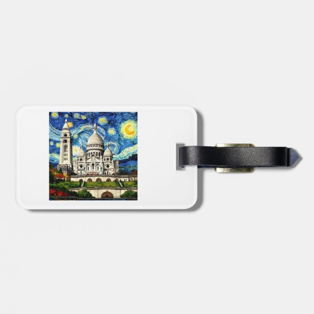 Sacre-Coeur Paris France Starry Night Luggage Tag (Back Horizontal)