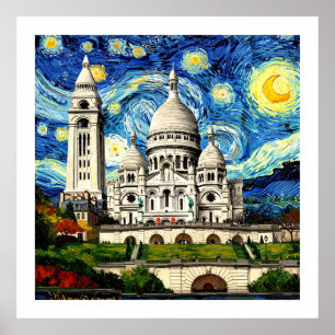 Sacre-Coeur Paris France Starry Night Poster