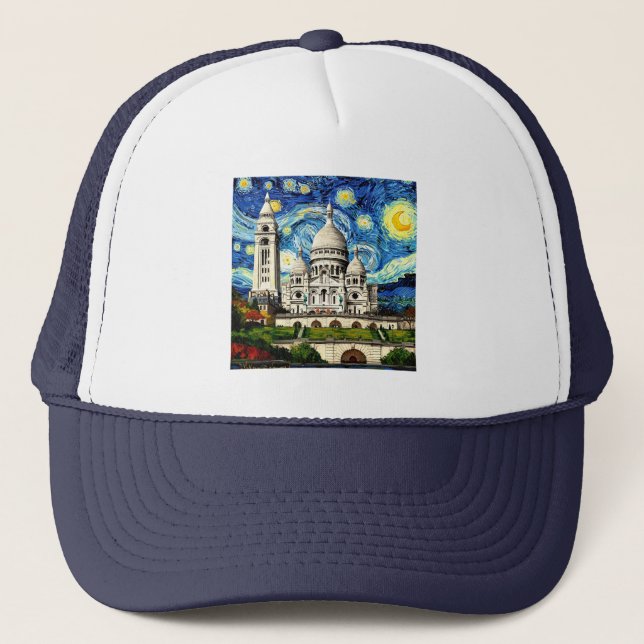 Sacre-Coeur Paris France Starry Night Trucker Hat (Front)