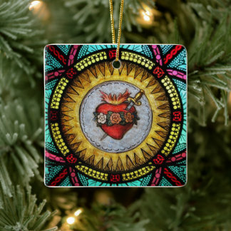 Sacred and Immaculate Heart Ceramic Ornament